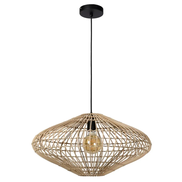 Rattanowa lampa wisząca Magali 03435/56/72 Lucide loftowa drewniana czarna