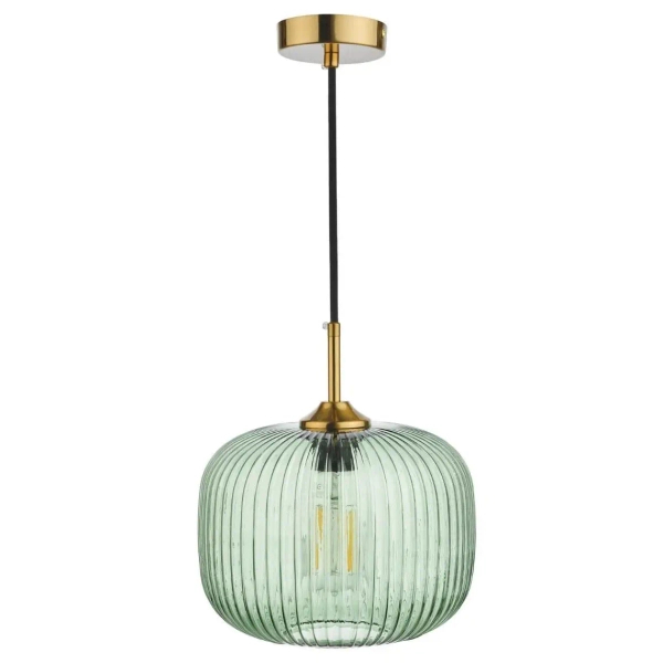 Lampa wisząca nad wyspę Demarius DEM0124 do jadalni szklana zielona mosiądz