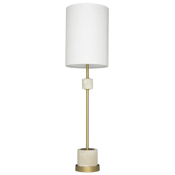 Stołowa lampka Bari T01040BR-WH tuba abażur do gabinetu mosiądz biała