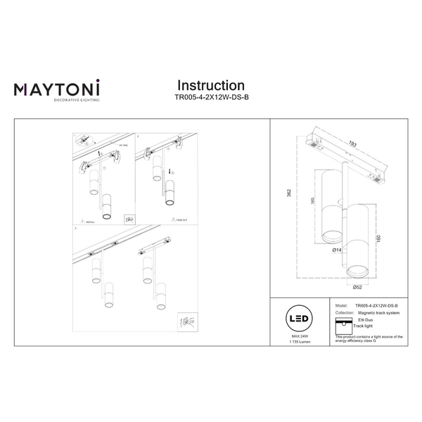 Lampa do szyn magnetycznych Elti TR005-4-2X12W-DS-BW LED 24W 2700-6000K tuba biała czarna