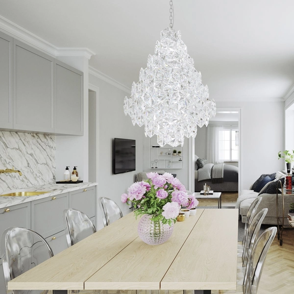 Glamour lampa wisząca Monarque na łańcuchu nad łóżko chrom