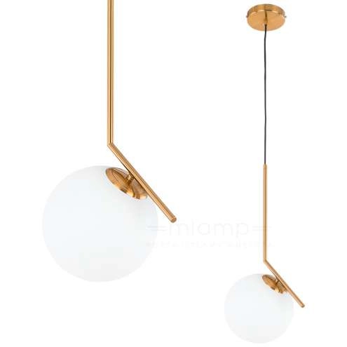 LAMPA wisząca CONDI MDM-7475/1-S-G MDECO modernistyczna OPRAWA szklany ZWIS kula ball mosiądz biała