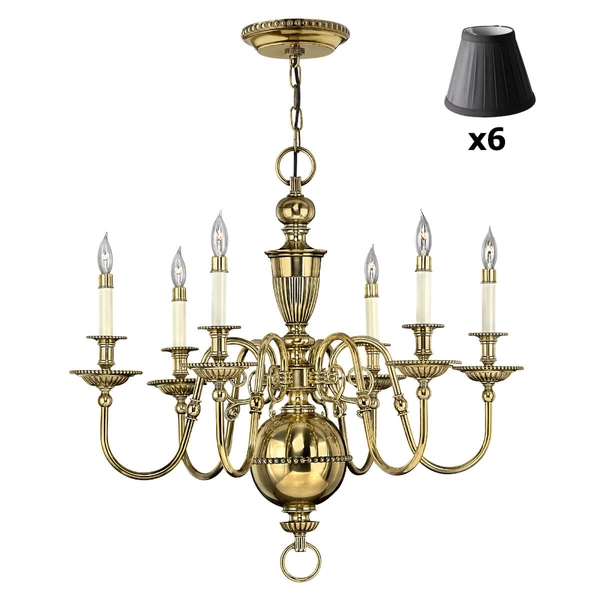 Świecznikowy żyrandol z abażurami Cambridge HK-CAMBRIDGE6+6xLS162-BLK Hinkley mosiądz czarny