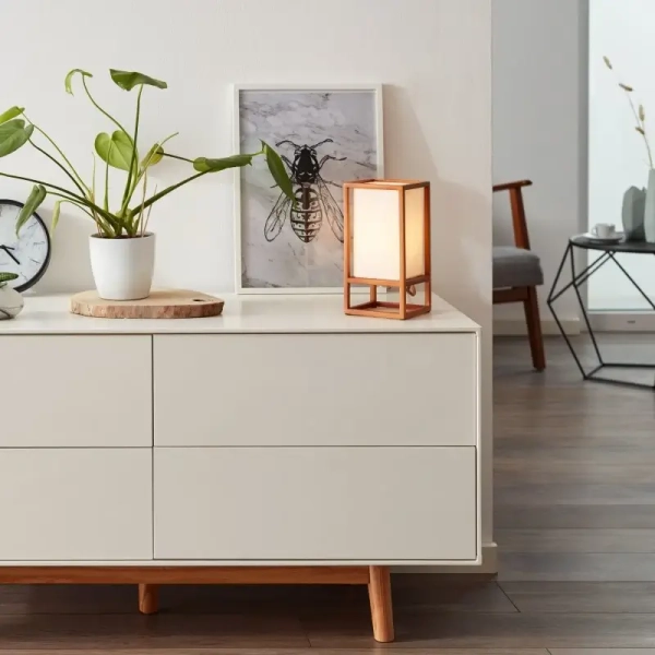 Drewniana lampka nocna Seaside 93091/09 do sypialni biała brązowa