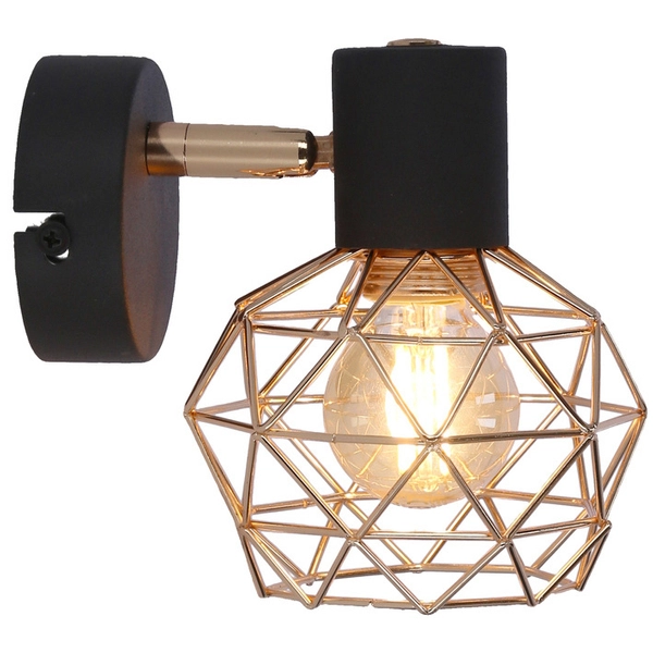 Druciany kinkiet do salonu Acrobat z regulacją czarny złoty