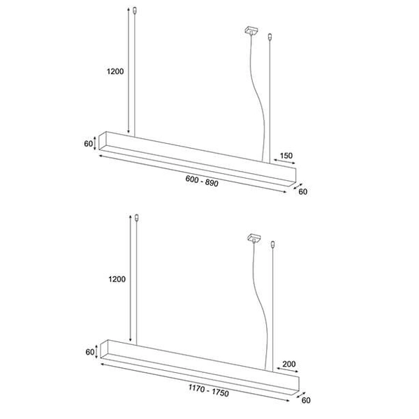 Lampa zwis podłużna Lupinus 5115010203-1 Elkim LED 16W 4000K liniowa czarna