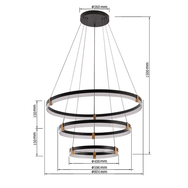 Lampa wisząca Plum LP-0407/3P BK LED 24-40W 3000-6000K metalowa czarna