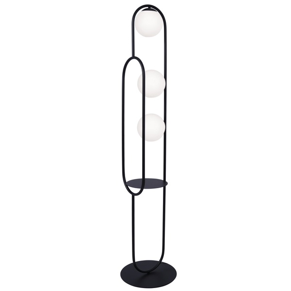 Podłogowa lampa z półką Finestra K-4963 Kaja do salonu kule białe czarne