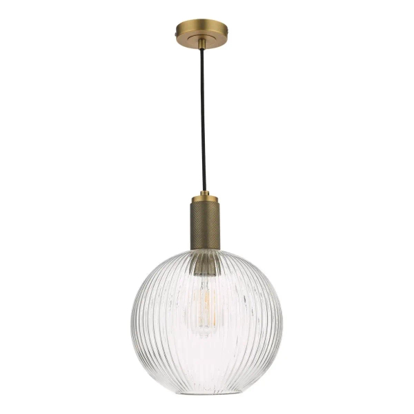 Okrągła zwisająca lampa Nikolas NIK0140-E02 żebrowana szklana mosiądz