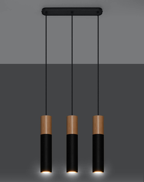 Wisząca LAMPA skandynawska SL.0634 metalowa OPRAWA hygge ZWIS tuby drewniane czarne