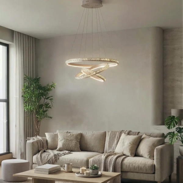 Wisząca lampa ringi do salonu CAMELIA metalowa LED 118W 3000K AZ6769 różowa złota