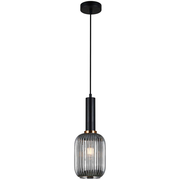 LAMPA wisząca ANTIOLA PND-5588-1M-BK+SG Italux plisowana OPRAWA szklany zwis czarny przydymiony