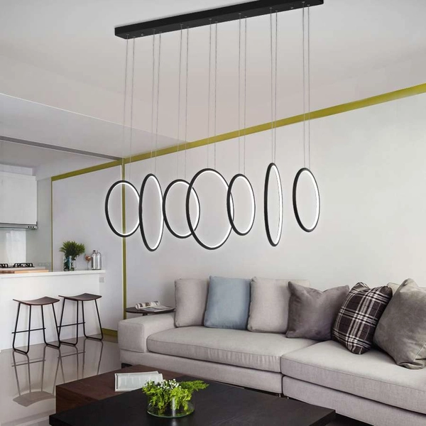 LAMPA wisząca MDECO SLIM/000018/4000/B metalowa OPRAWA listwa LED 130W 4000K zwis pierścienie rings czarne