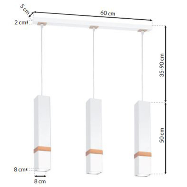 LAMPA wisząca VIDAR MLP5409 Milagro prostokatna OPRAWA metalowy ZWIS skandynawski na listwie biały