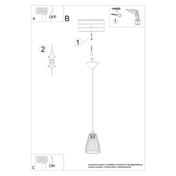 Lampa wisząca druciana Leyo SL.1205 loft metalowa czarna
