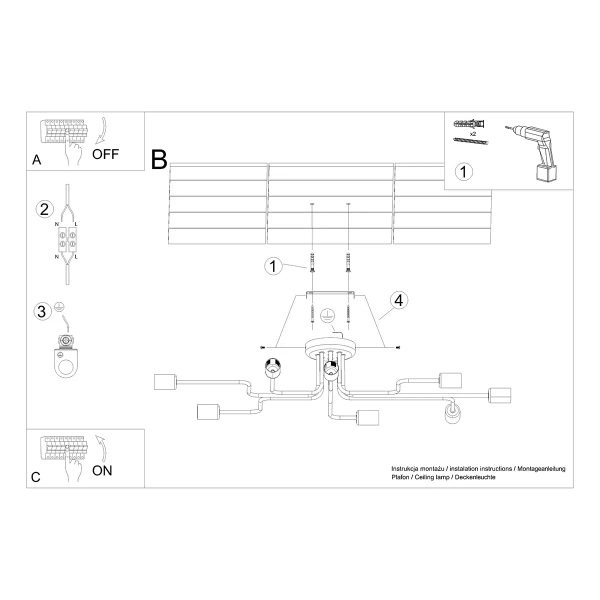 Loftowa lampa sufitowa VECTOR SL.1448 do salonu czarna