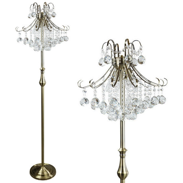 Glamour LAMPA stojąca Barcelona 6245/4F 21QG Elem podłogowa OPRAWA szklana z kryształkami crystals mosiądz przezroczysta