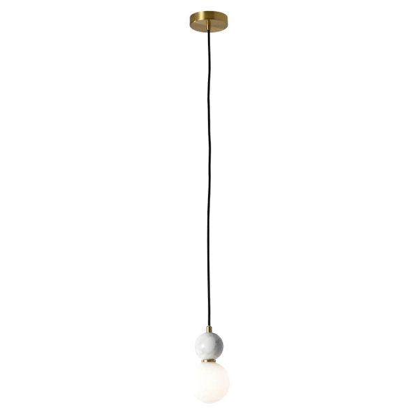 Lampa wisząca kula Bilo PL0137 Yaskr do salonu szkło marmur biała mosiądz