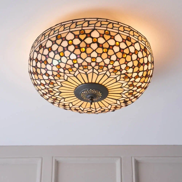 Lampa sufitowa tiffany Mille Feux 64276 dekoracyjna szklana brązowa beżowa