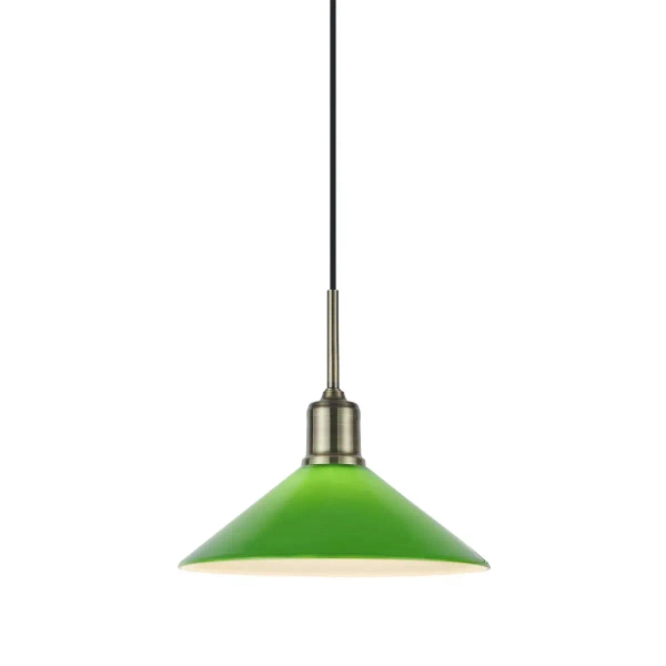 Wisząca lampa stożek VELA zielona mosiądz 108868 1xE27 retro szklana