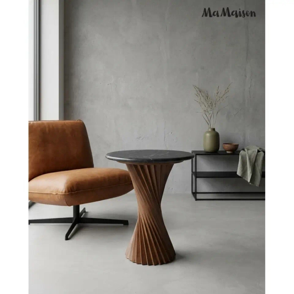 Okrągły stolik kawowy TANGO MM001501100413 czarny marmur drewno 45cm