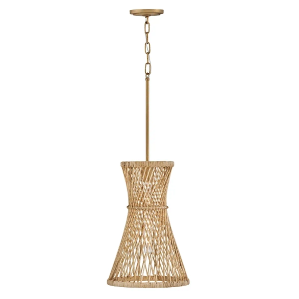 Rattanowa wisząca lampa Twyla QN-TWYLA-1P-BNG ażurowa złota