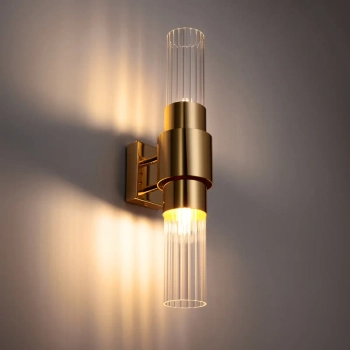 Ryflowana lampa ścienna GLOW ST-DW7790 złota tuba 2xG9 glamour