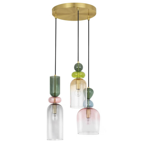 Wisząca lampa kaskada Balam LE43400 szkło kolorowa złota