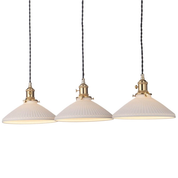Wisząca lampa ceramiczna Hadano HAD3640-10 potrójna mosiądz biały