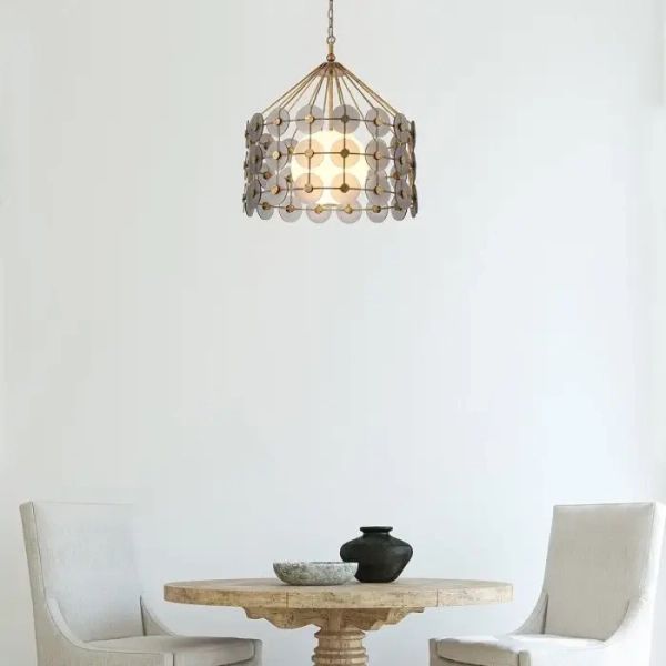 Łańcuchowa lampa wisząca Meridian QN-MERIDIAN-3P-DG krążki przydymione złote