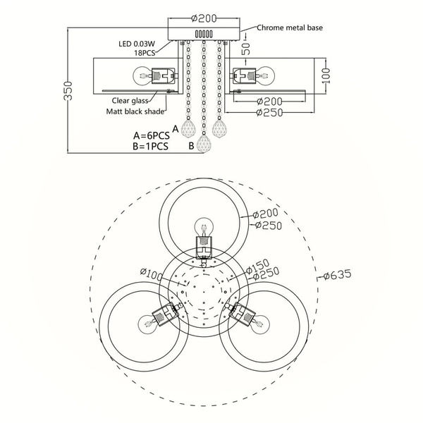 Kryształowy plafon glamour Gambela LP-991/3C WH Light Prestige potrójny biały