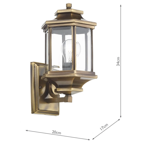 Elewacyjna lampa ścienna Ladbroke LAD1675 IP44 retro mosiądz przezroczysty