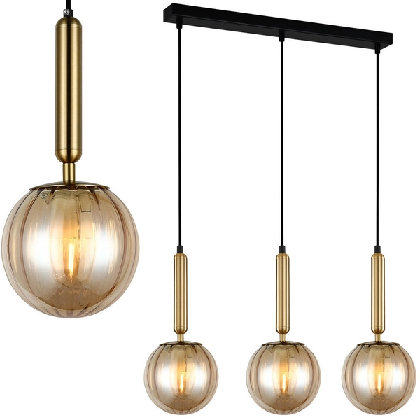 LAMPA wisząca RAVENA PND-2324-3L BRO+AMB Italux loftowa OPRAWA szklane kule ZWIS na listwie mosiądz bursztynowe