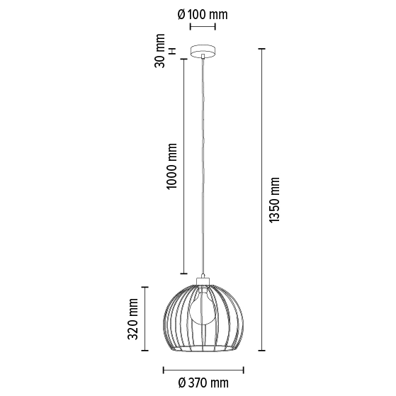Kopułowa lampa wisząca COOP 1881974 druciana czarna drewno