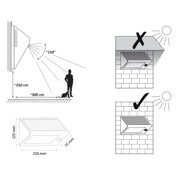 Solarna lampa zewnętrzna BOX 307637 Polux elewacyjna LED 5,5W 6400K z czujnikiem IP44 czarna