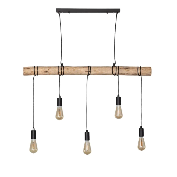 Industrialna wisząca lampa Cerveza ABR-LWL-5XE27 nad wyspę drewniana czarna