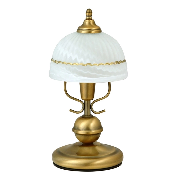 Retro lampa stołowa Flossi szklana do sypialni vintage brąz biała