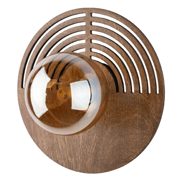 Skandynawska ścienna lampa Lunar Wood 11013 okrągła drewniana brązowy