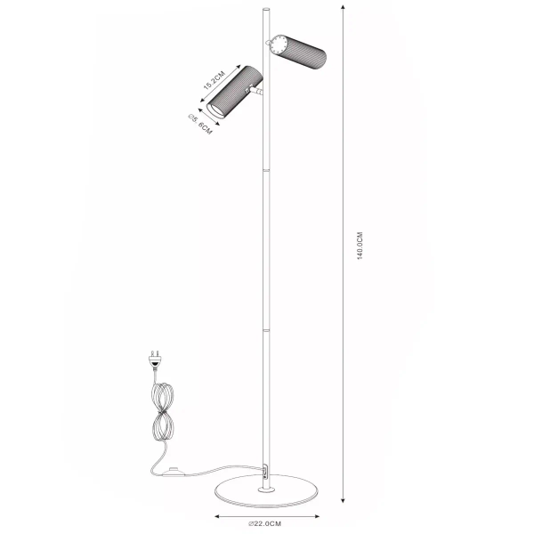 Podłogowa lampka z regulacją CLUBS 09739/02/30 tubki do salonu czarny