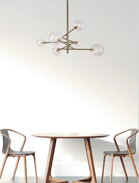 Żyrandol LAMPA wisząca LOLLIPOP P0294 Maxlight metalowa OPRAWA pręty szklane kule balls molekuły zwis mosiądz przezroczyste