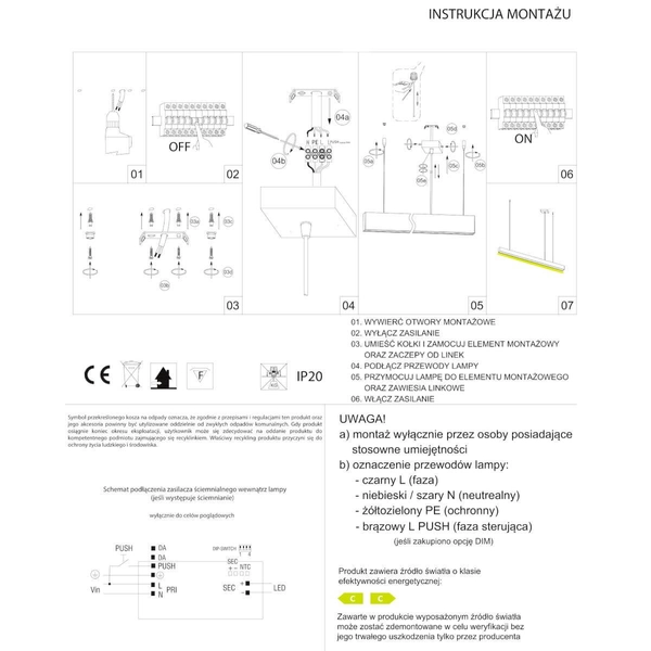 Liniowa wisząca lampa Lupinus 5115004103-1 Elkim LED 20W 3000K czarna