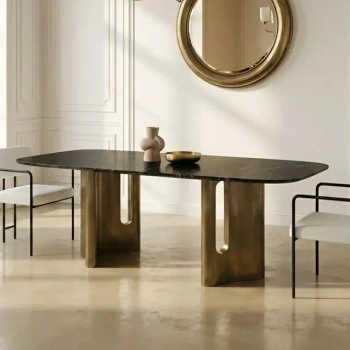 Stół ESSENZA MM001501100385 czarny złoty dekor marmuru metal 240x120cm