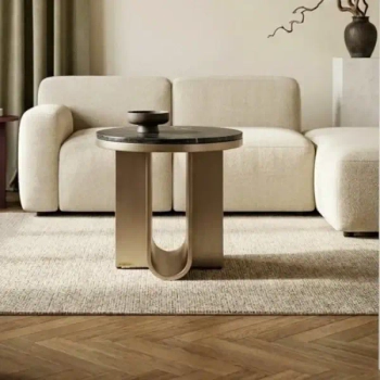 Okrągły stolik kawowy HARPER MM001501100389 czarny złoty dekor marmuru 55cm
