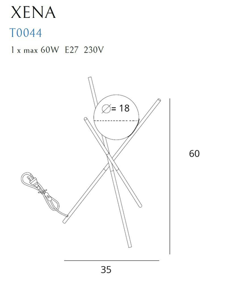 Stojąca LAMPA stołowa XENA T0044 loftowa metalowe pręty szklana kula mosiądz biała OUTLET