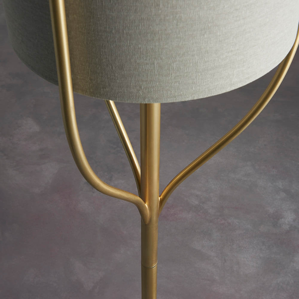 Podłogowa lampa do salonu Fraser 95466 z abażurem mosiądz beżowy