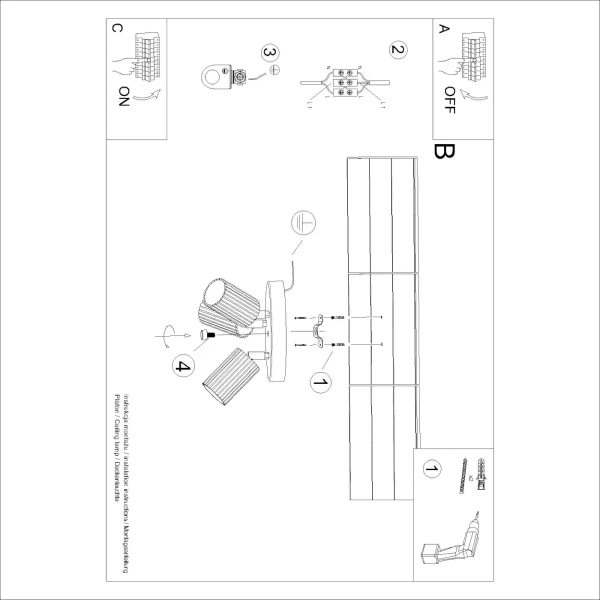 Potrójna lampa sufitowa KARBON SL.1563 z regulacją tubki złote
