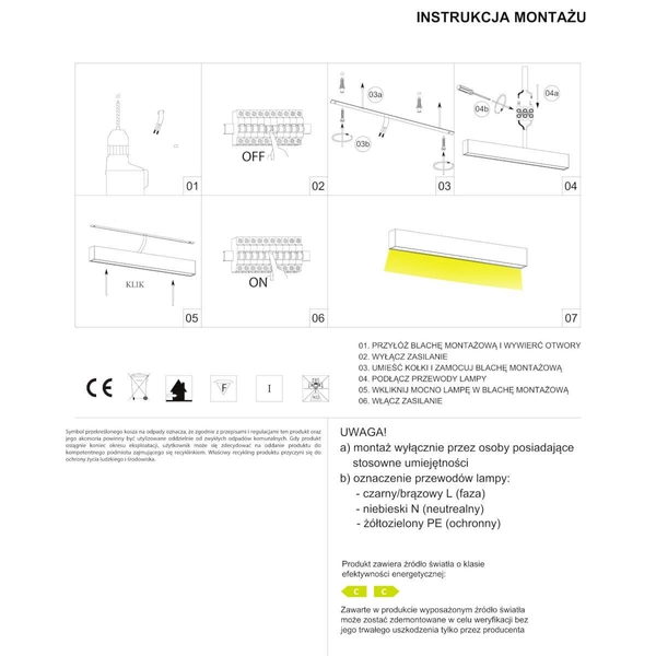 Sufitowa lampa liniowa Lupinus 3115012102-1 Elkim LED 32W 3000K podłużna biała