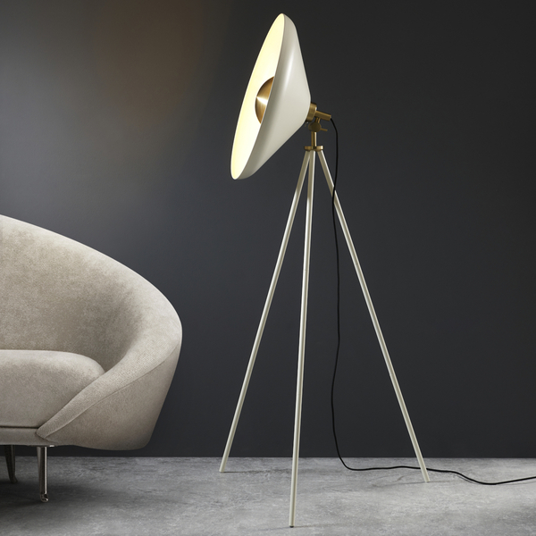 Podłogowa lampa na trójnogu L&-196563 Light& okrągła biała mosiądz