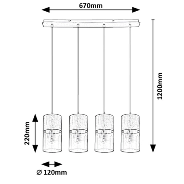 Wisząca lampa 4-płomienna Zelkova 3156 na listwie nad łóżko aluminium