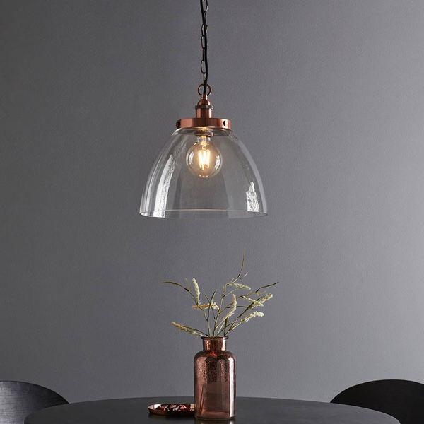 Lampa wisząca łańcuch Hansen Grand 106895 szklana miedziana przezroczysta